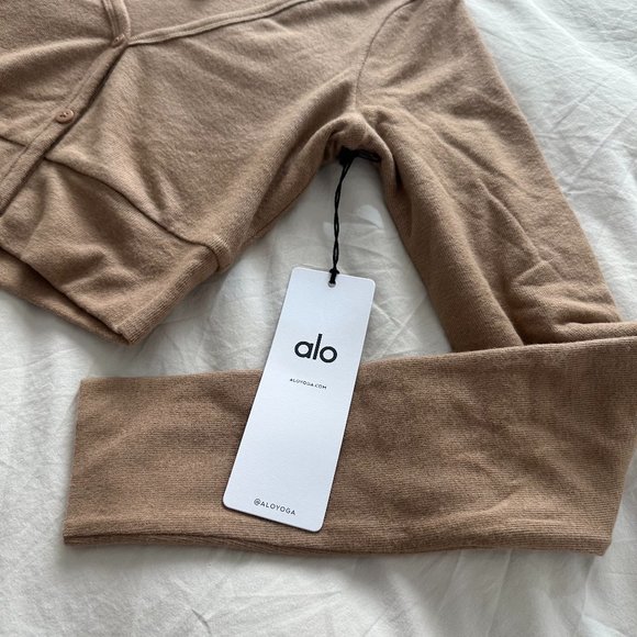 ALO YOGA - ALOLUX CROPPED ME TIME CARDIGAN in Toasted Almond - Picture 7 of 7